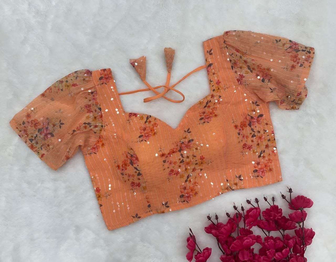 blousewala desgin rashmi stylish party wear blouse fabric heavy jorjet with dijital print with 5mm sequence work readymade blouse 