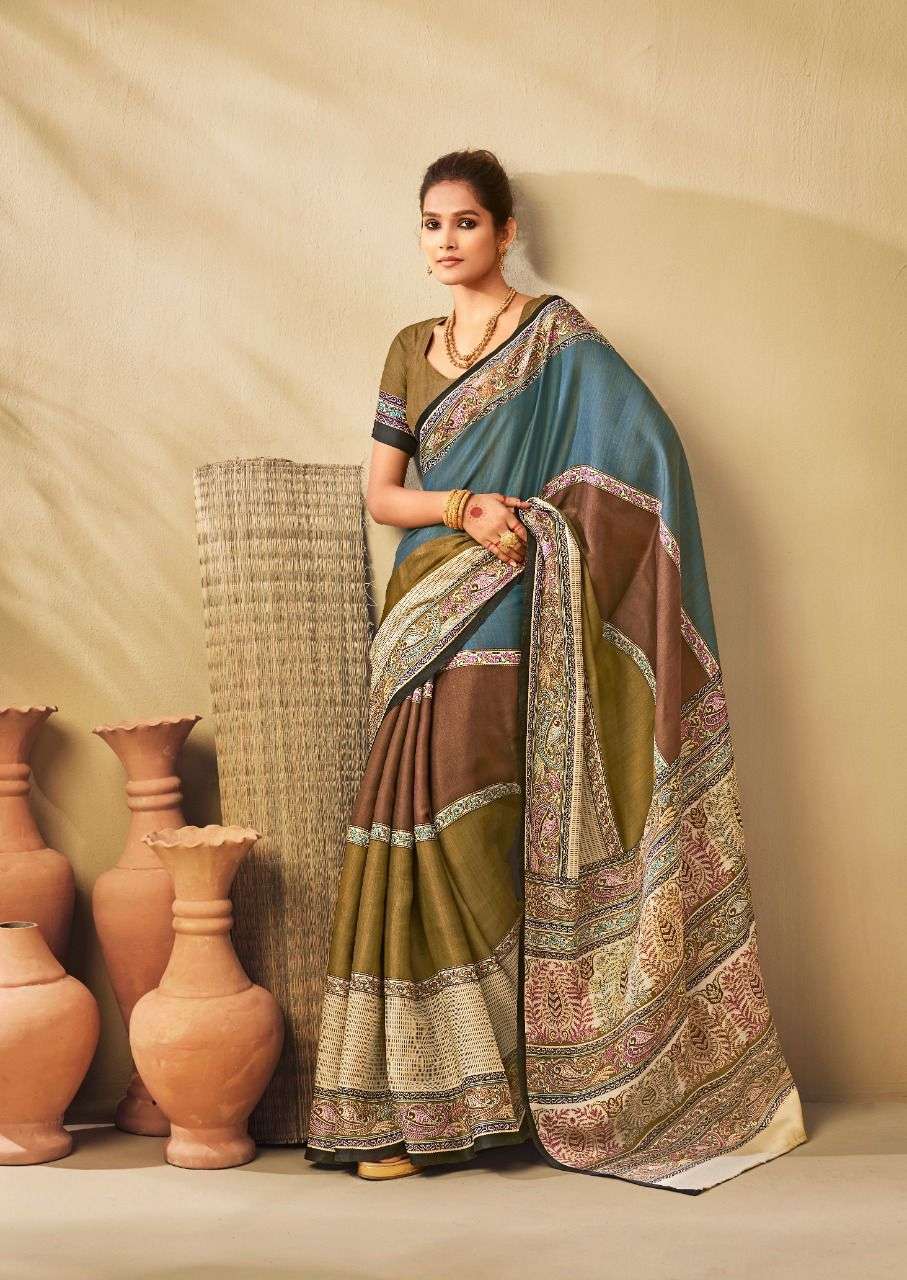 katha fabric soft tussle silk fabric with katha print with color matching blouse soft saree kantha silk 