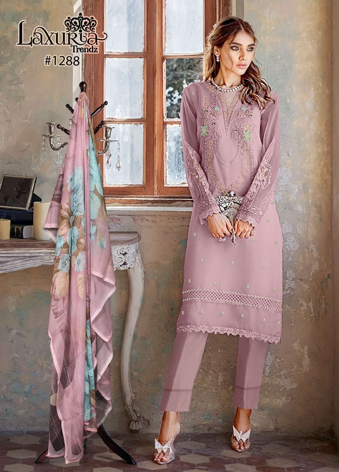 laxuria trendz design number 1288  laxuria trendz now launching new design with new colours kurti with pant  n duptta luxury pret collection in tunic n pant with dupatta 