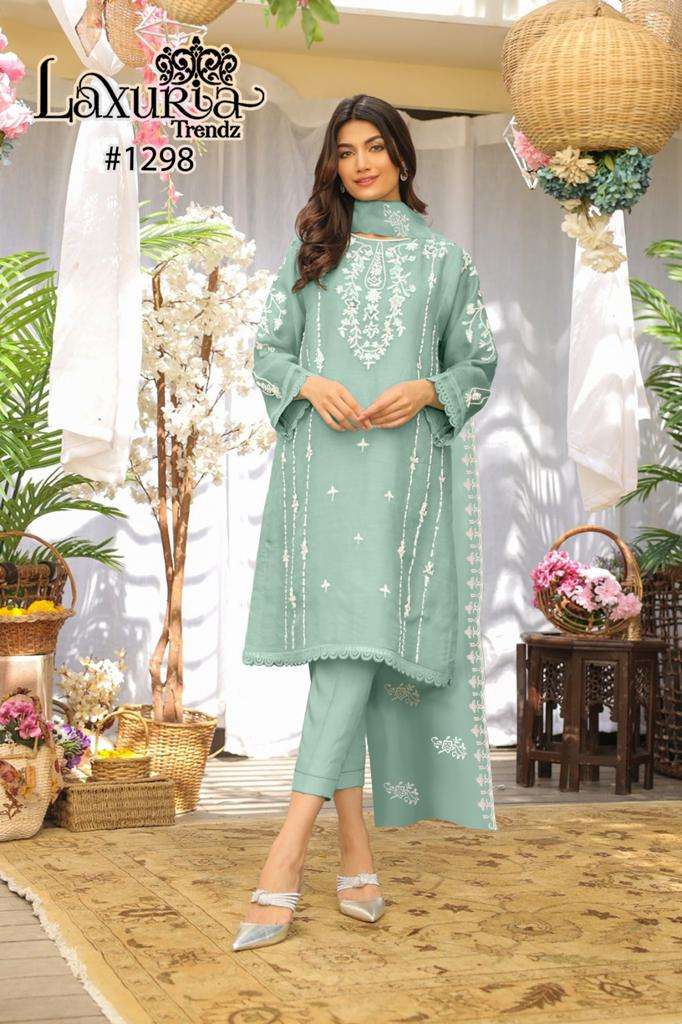 laxuria trendz design number 1298 laxuria trendz now launching new design with new colours kurti with pant n  duptta luxury pret collection in tunic n pant