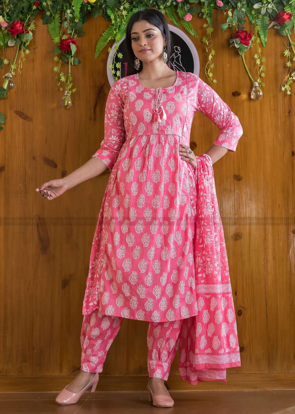 pink suit pure cotton special offer for a festive gathering pink floral afghani suit set which is decorated with finest embroidery and motifs. it is paired with matching afghani pants and dupatta 