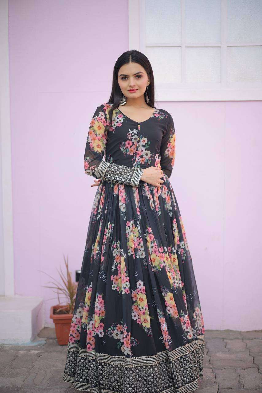 premium designer readymade gown collections gown code ka 1025 designer gown is luxury clothing considered to be high quality  faux georgette floral printed gown 
