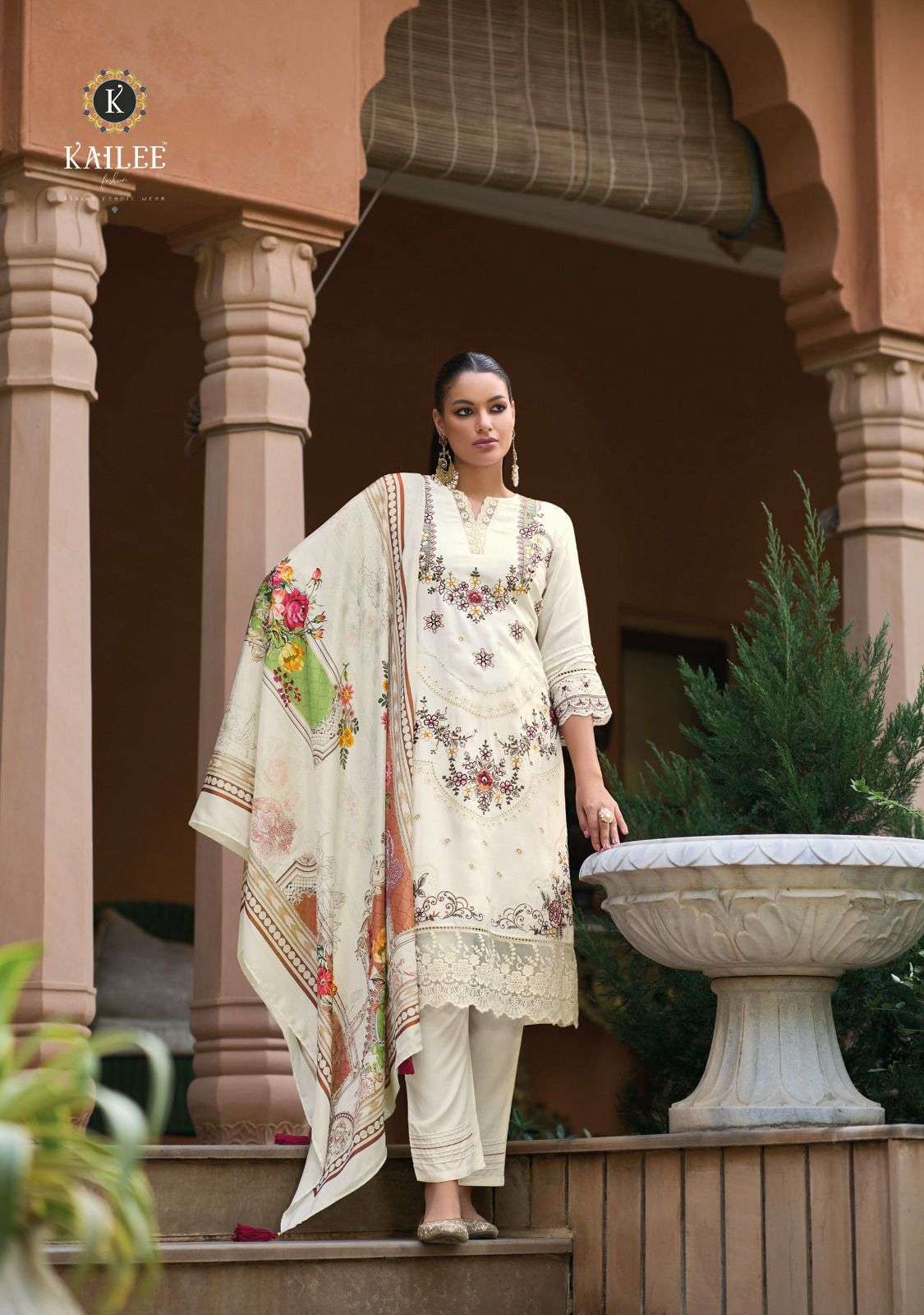 premium luxury fancy  pakistani collection by kailee fashion catalogue sifaara series 42441 to 42444 fabric: pure  viscose designer style  top pure viscose muslin work readymade pakistani suit  