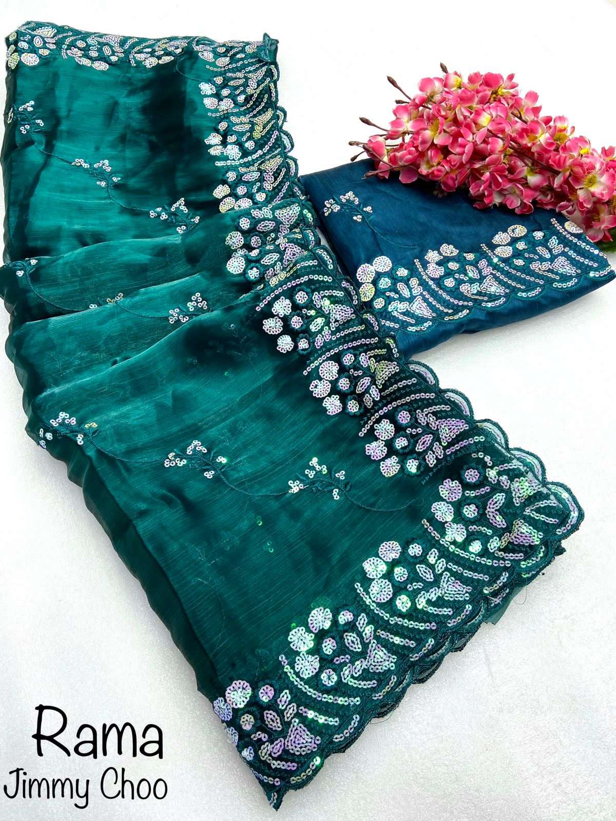 saree designer saree fabric zimmy choo saree with beautiful 5mm sequence embroidery cpallu work blouse mono diamond silk with sequence embroidery work material saree 