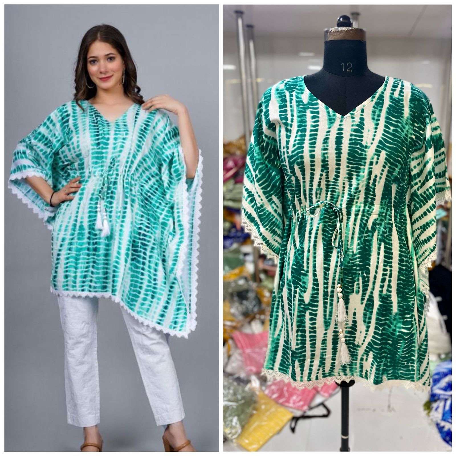  tie dye doll kaftans poncho pure rayon print with laces and tie strings kaftan designer partywear only tops kaftan shirts stylish for girls