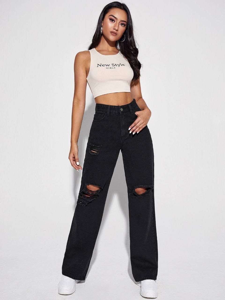 well come to the  denim  bottom hub bottom wear womans wide leg ripped jeans pattern wide leg ripped jeans fabric denim non strechable colours 2 black n light blue 