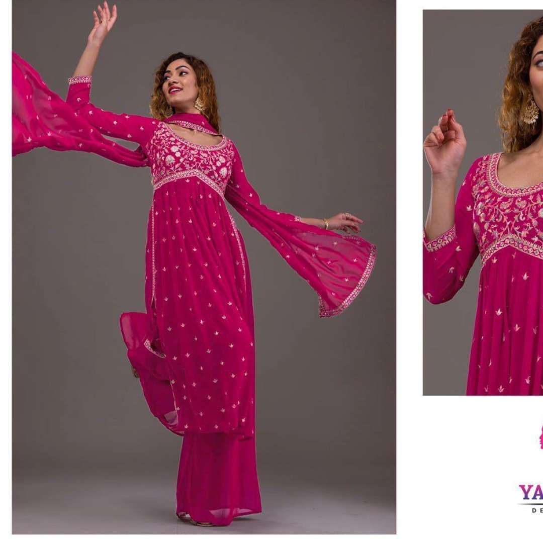 yanaya designer we are launching new party wear readymade collection yd 005 6 colour heavy georgett with sequence embroidery work readymade stylish aliacut suit  