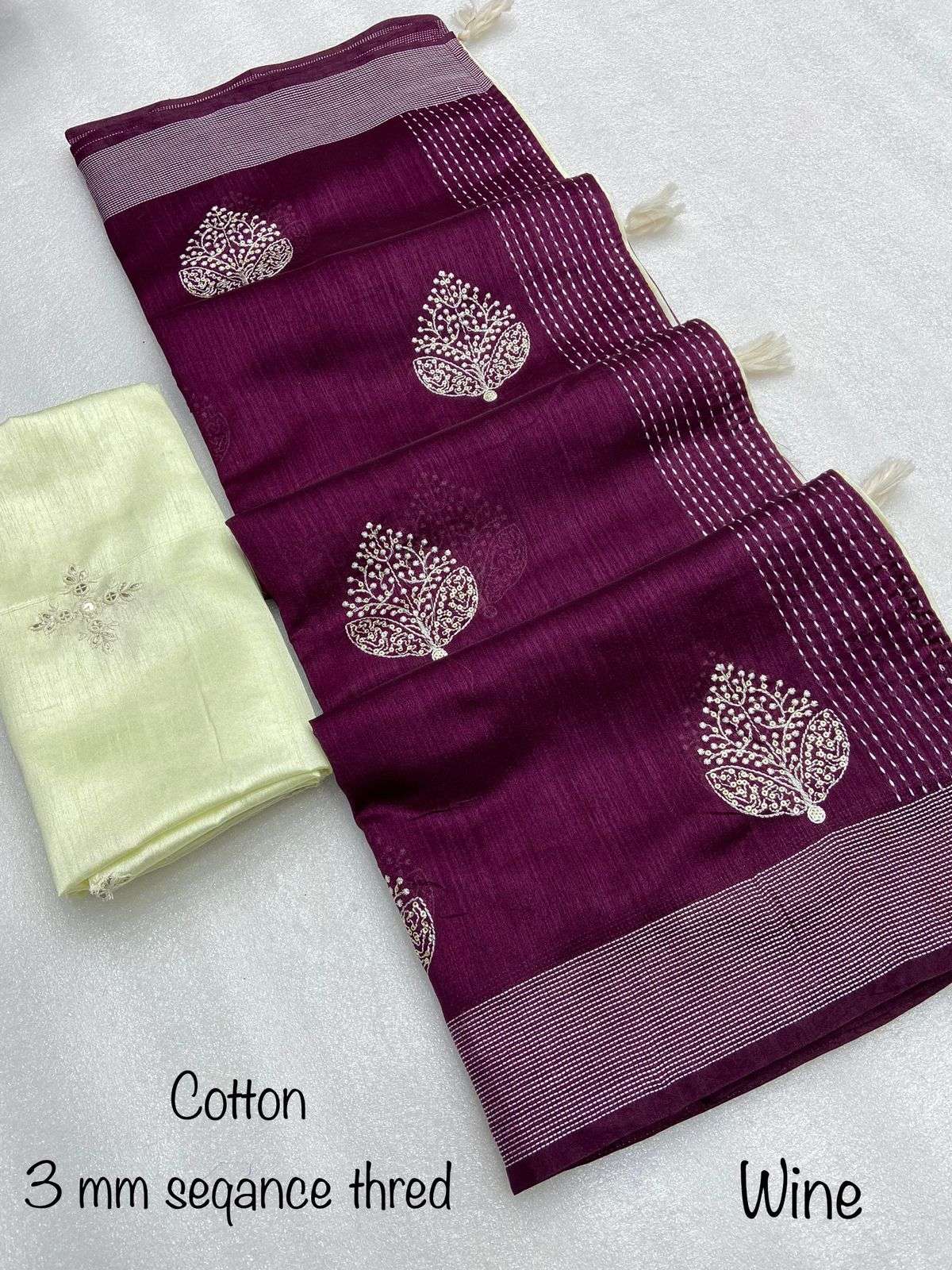 designer saree beautiful crystal cotton saree with 3 mm thread butta in whole saree with rich look phumka nd lace border blouse fully work blouse unstitched 6 ultimate colour available saree 