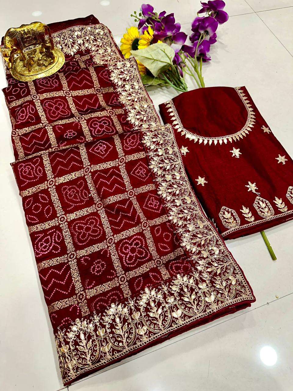designer saree premium dola silk with excellent patola print fancy color combinations with extraordinary concepts comes with work sequence multi thread zari work border partywear saree