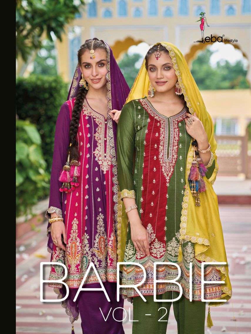 eba lifestyle catalogue barbie vol 2 series 1659 to 1660 top premium silk with emboidery work front n back  duppta premium silk with embroidery work bottom premium silk embroidery work  front n back 