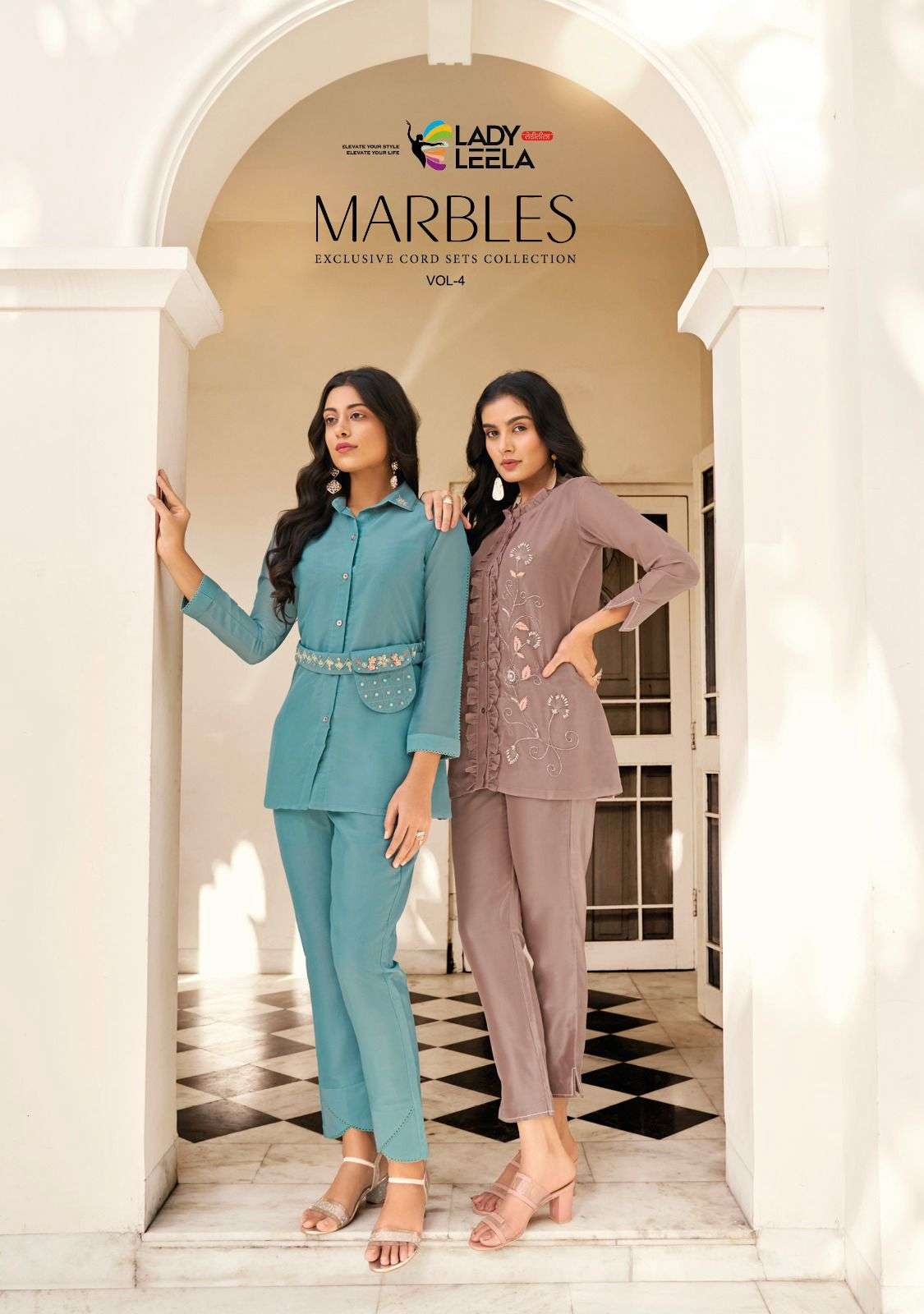 lady leela catalogue marbles exculsive cord set collection vol 4 series 1111 to 1116 top pure handwork on viscose organza fabric with inner bottom designer pant on viscose organza fabric with inner n pocket 