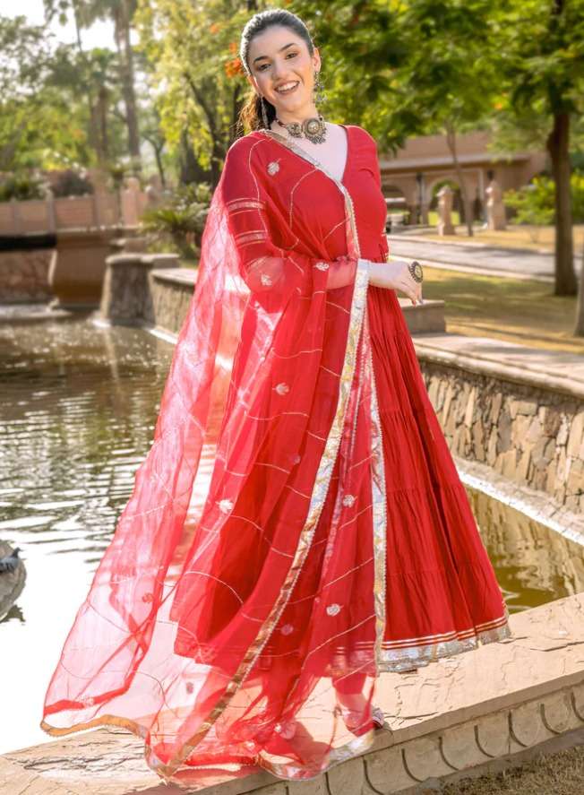 marriage season special lotus vol 2 fabric details top pure rayon cotton with embroidery alia cut with foil mirror bottom pure rayon cotton dupatta chiffon with beautiful shaded colour 