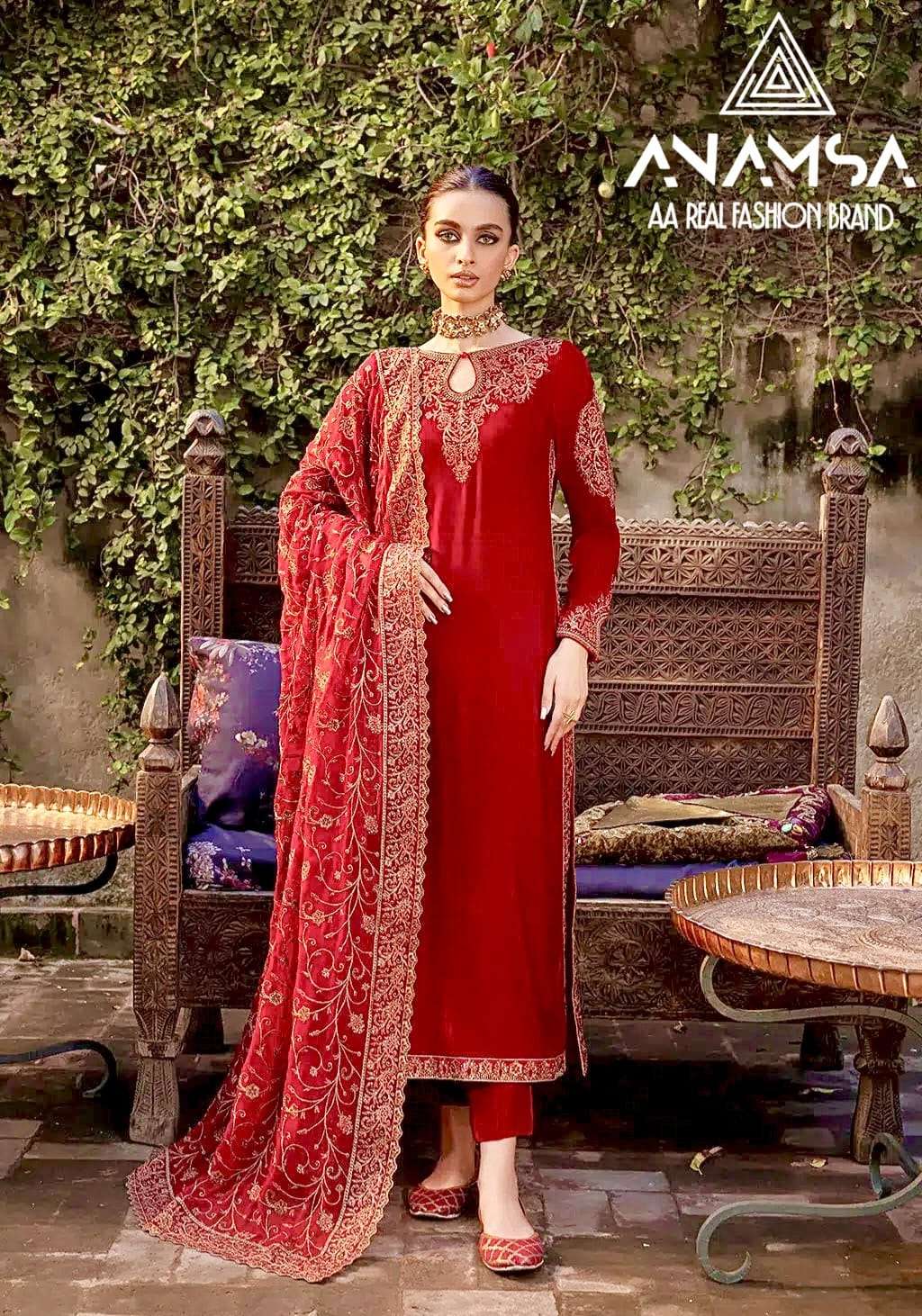 pakistani suit anamsa 7773 new launching semi stitched anamsa design number 295 heavy pure fox georgette with heavy embroidered very beautiful design and sequence work high quality material