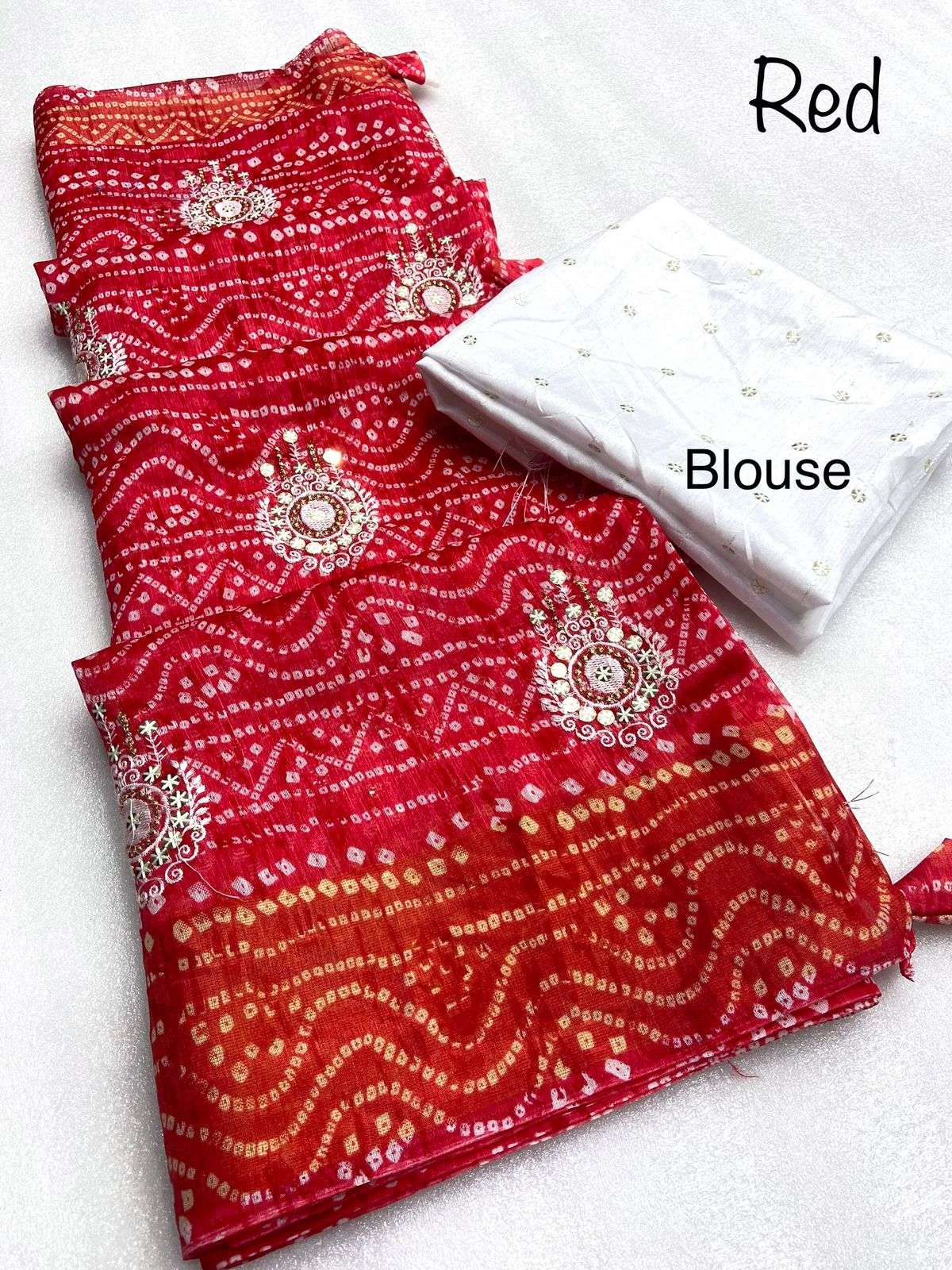 saree bandhni crystal fabric in 9mm butta beautiful crystal cotton saree with 9 mm seqance butta in all over saree with beautiful latkan nd rich look designer saree  
