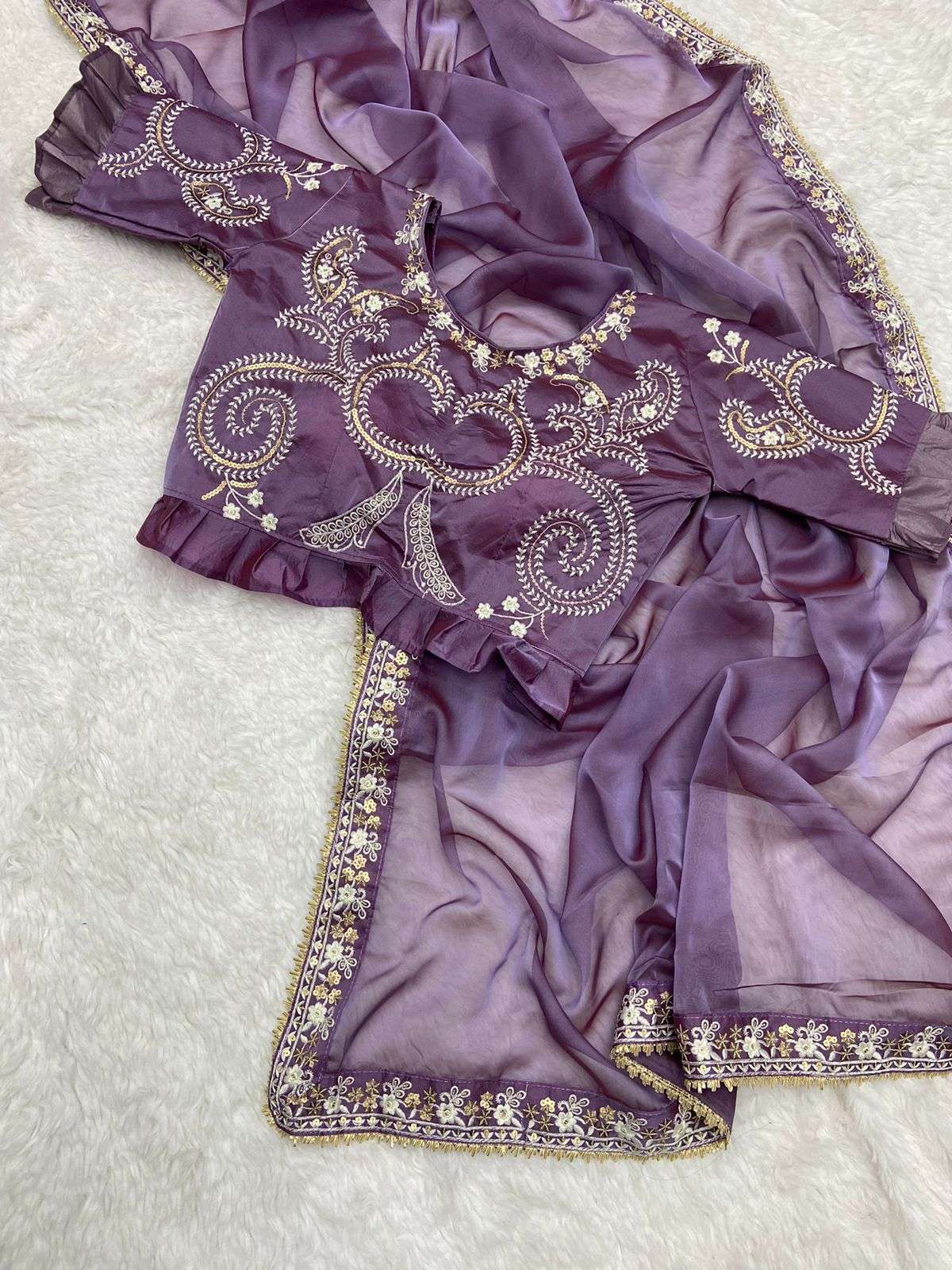 saree desinger blouse concept fabric beautiful soft taby organza saree with designer 5mm sequence lace with multi work nd rich look border blouse fully stitched blouse 