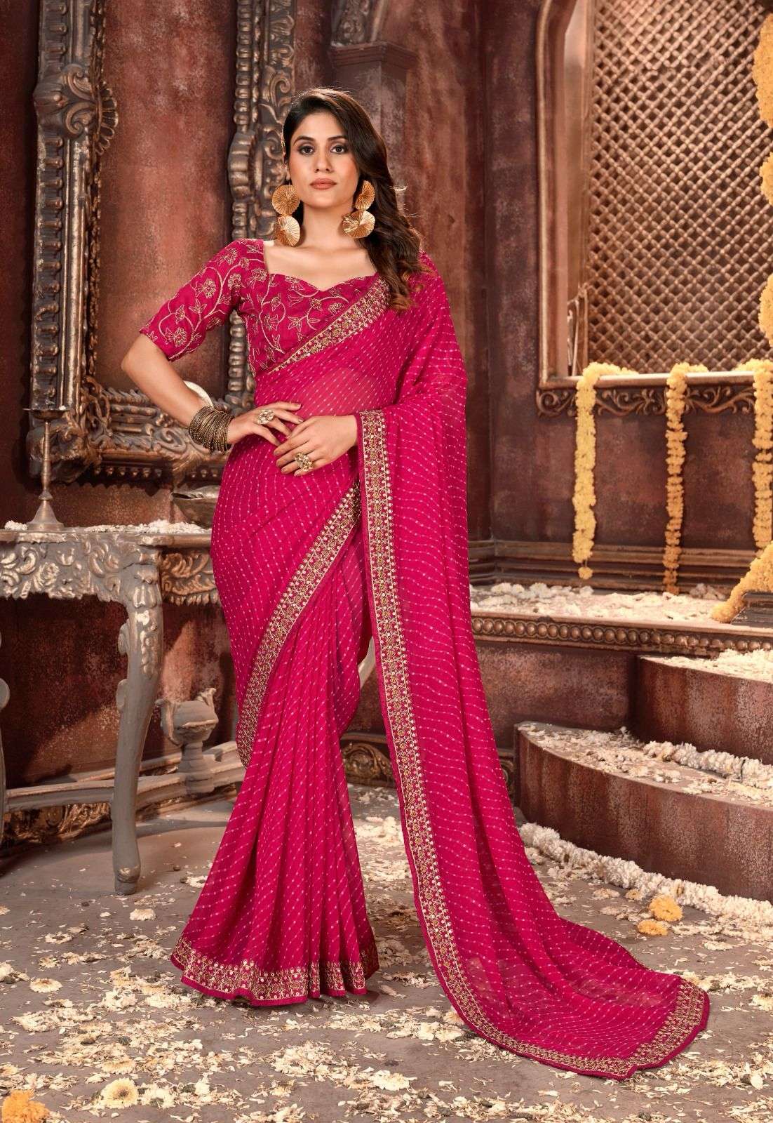 saree georgette heavy blouse saree catalogue vihana ath georgette fabric with embroidery work border and work blouse designer saree  