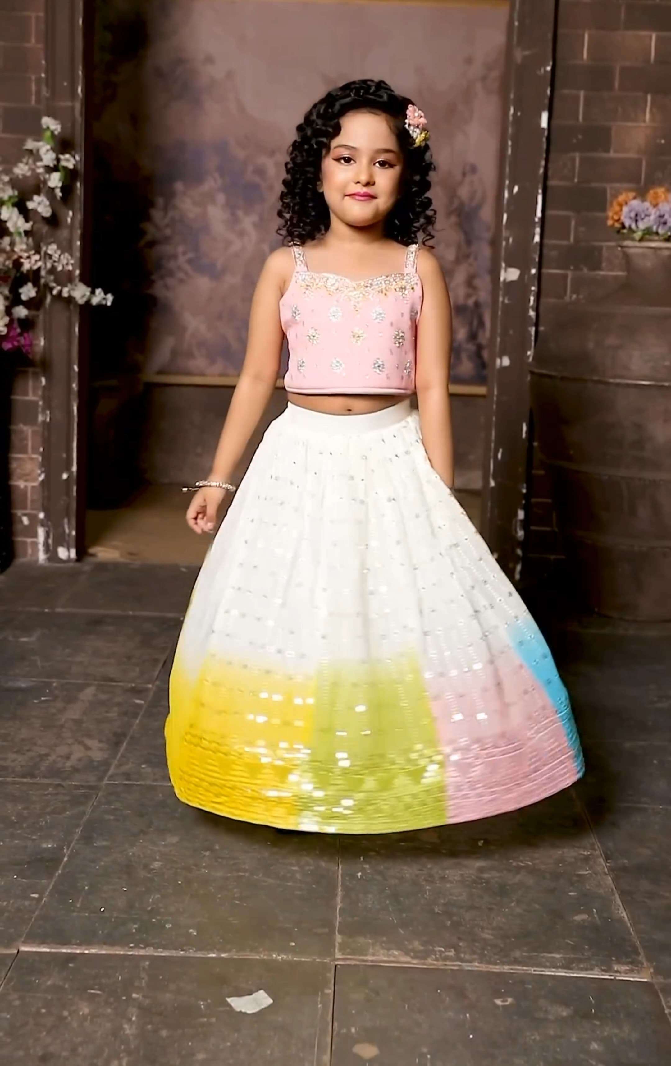 2 year to 15 year kids girls lehenga partywear lehenga ending sequins embroidered with beautiful printed work  stitched lehenga blouse with dupatta festive season catalogue 2038