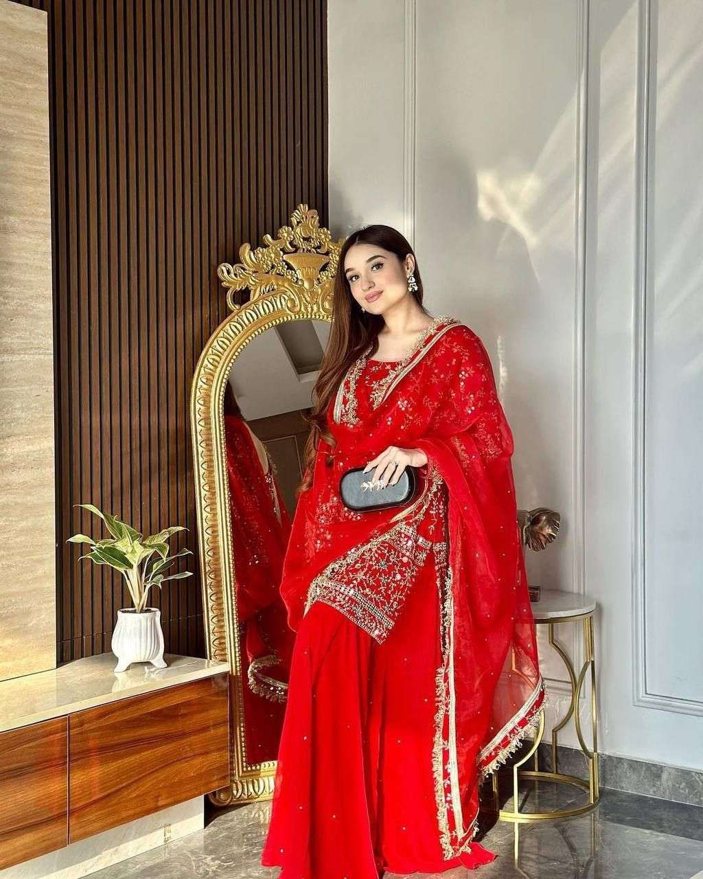 753 red sharara set if you are looking for an outfit to be worn during a festival or to a wedding and celebrations with your loved ones then our georgette readymade dresses 
