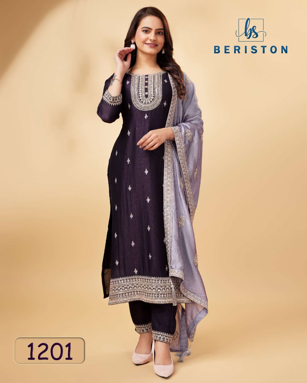 briston dress material suit for women catalogue beriston vol 12 series 1201 to 1205 top fabrics vichitra silk with heavy embroidery kodig sequins work inner santoon semi stiched