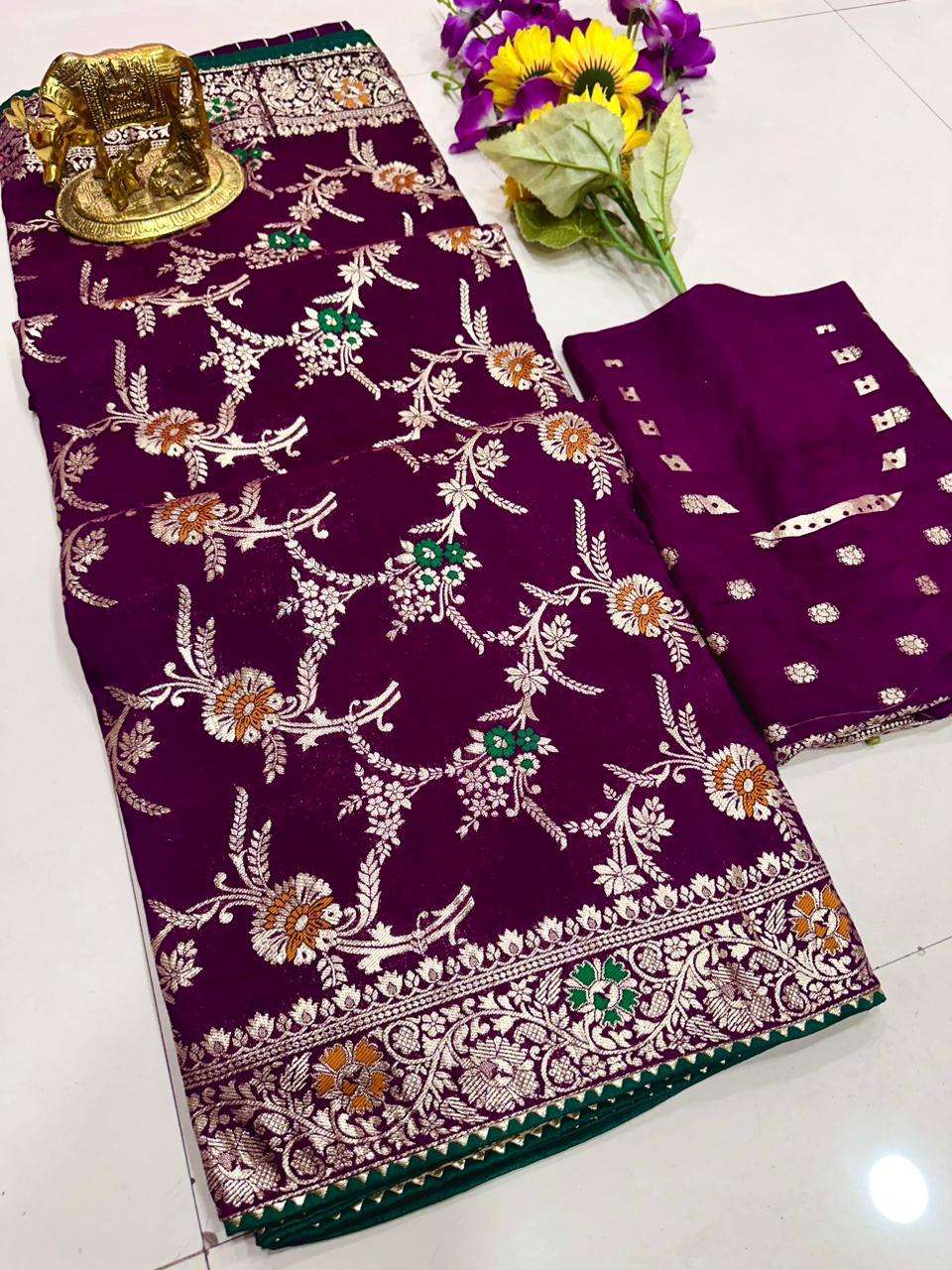 catalogue avatar jaal fabric premium viscose dola silk with beautiful viscose jari designer saree with samosa piping border n latkan saree designer saree 