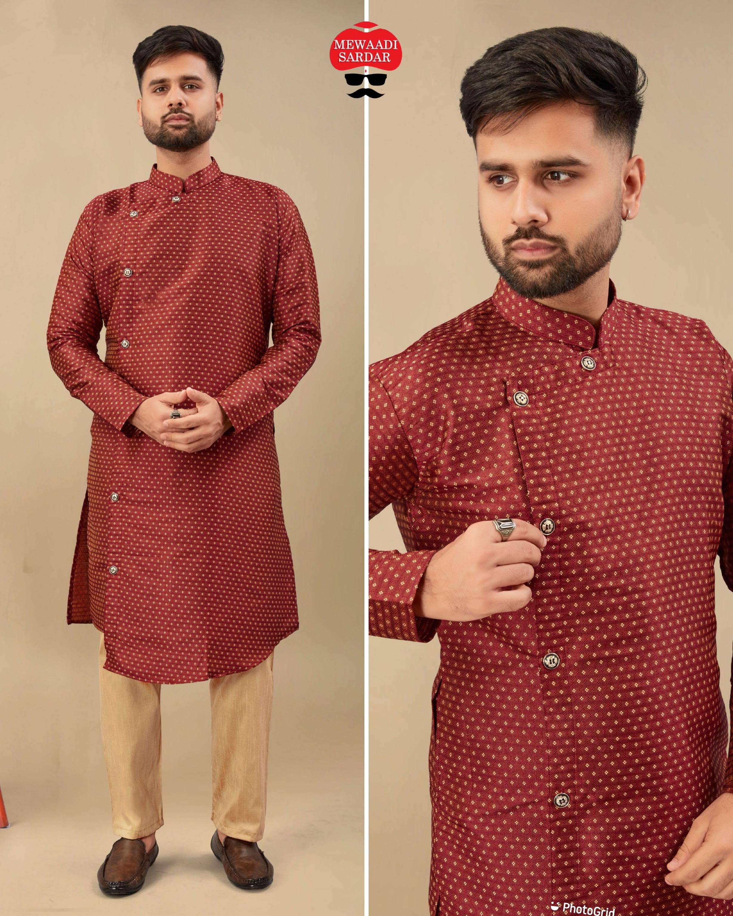 Cross Kurta Cross button Kurta Pyjama For all Types of occasions in 7 Colors Fabric Silk Jequard  Size m to XXL mens kurta pyjama in cross style 