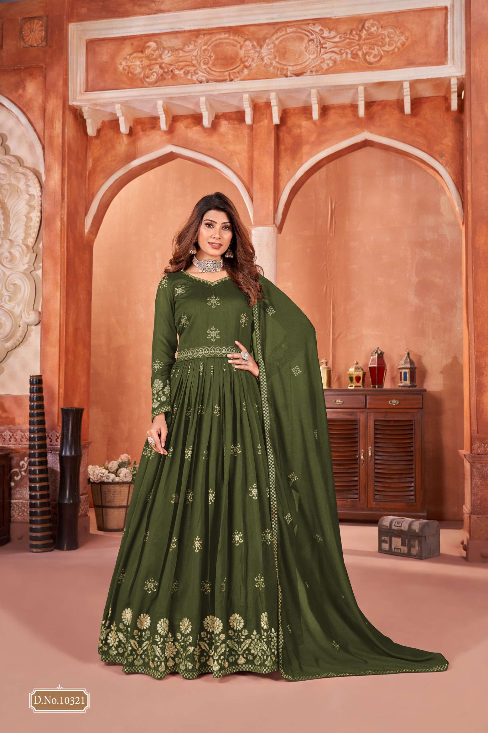 dani creation catalogue anjubaa series 10321 to 10324 designer partywear heavy unstiched gown dresses collection semi stiched partywear gown heavy embroidery with waist belt 