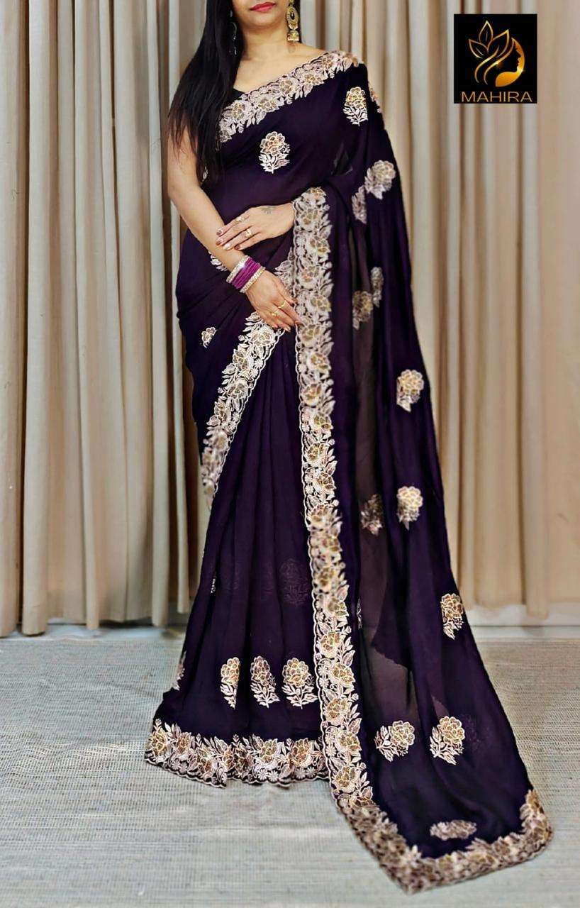 designer partywear saree presenting you most beautiful saree collection fabric details saree fabric blooming vichitra silk saree work zari work with stone work