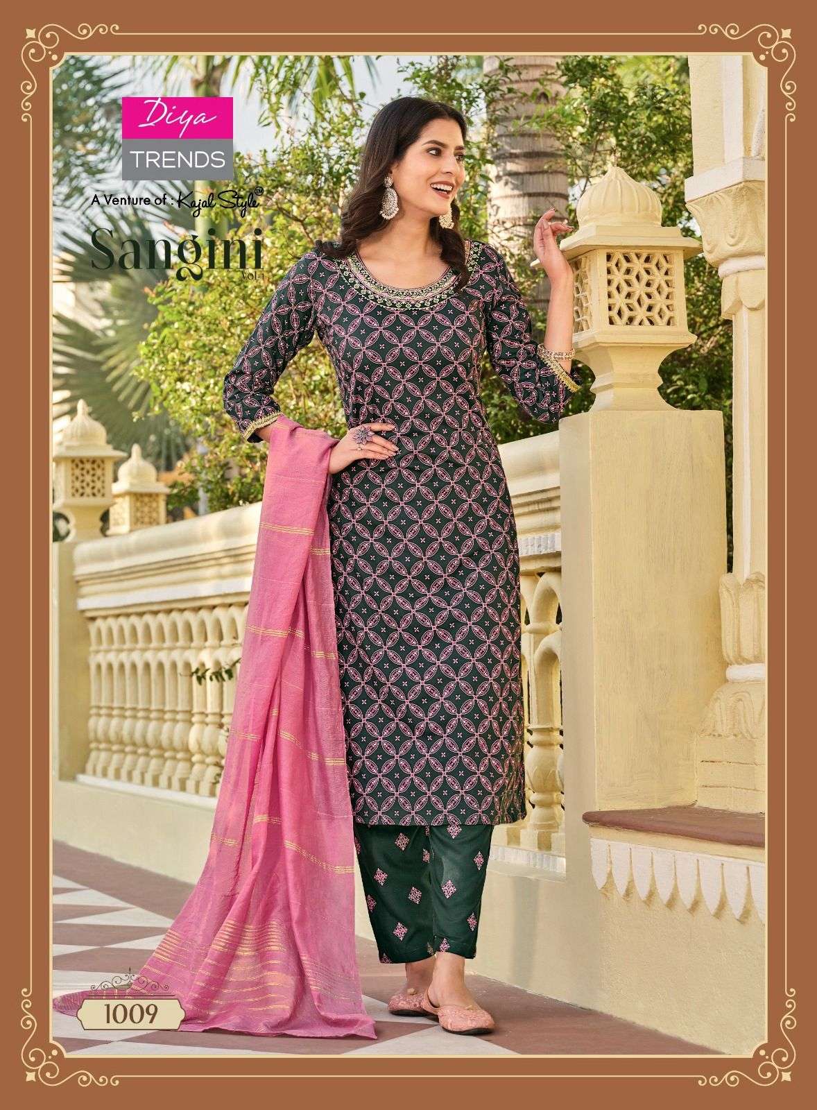 diya trends a venture of kajal style sangini vol 1 catalogue n combo packing available details pattern straight kurti pant n dupatta readymade straight dresses collection 