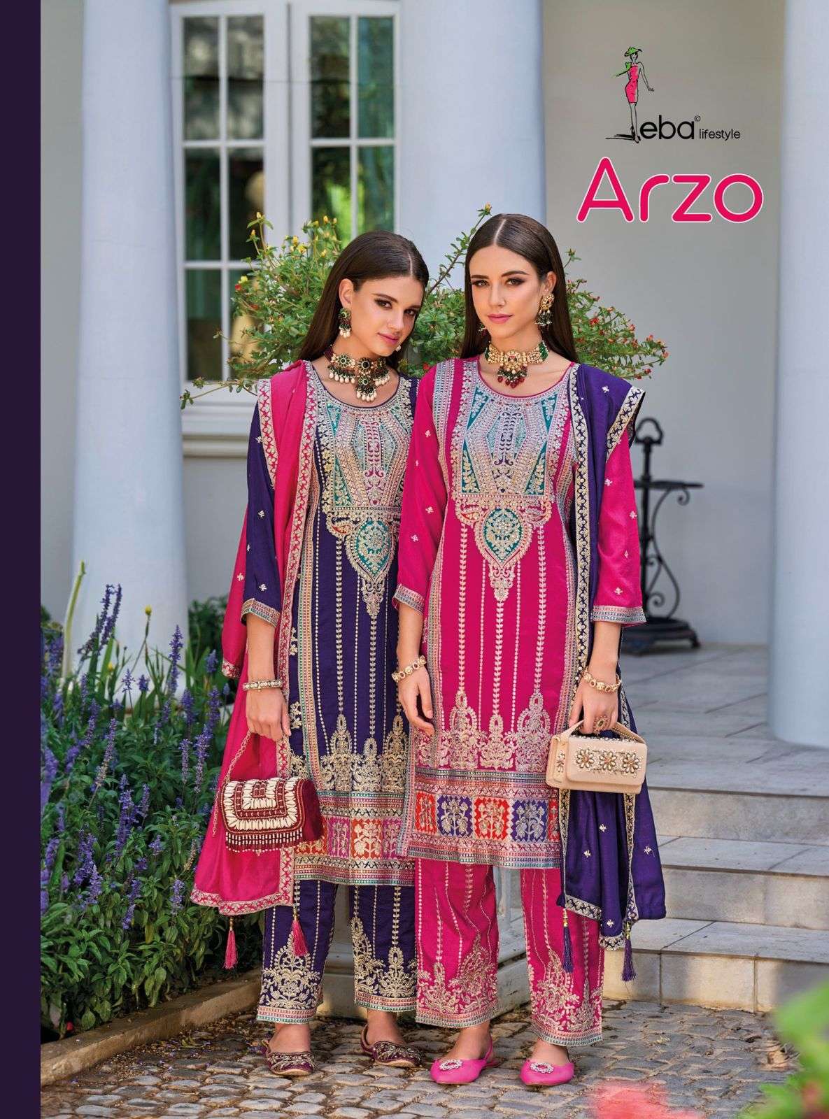 eba lifestyle catalogue arzo series 1681 to 1682 Top premium silk with emboidery work Duppta premium silk embroidery work readymade partywear suit 