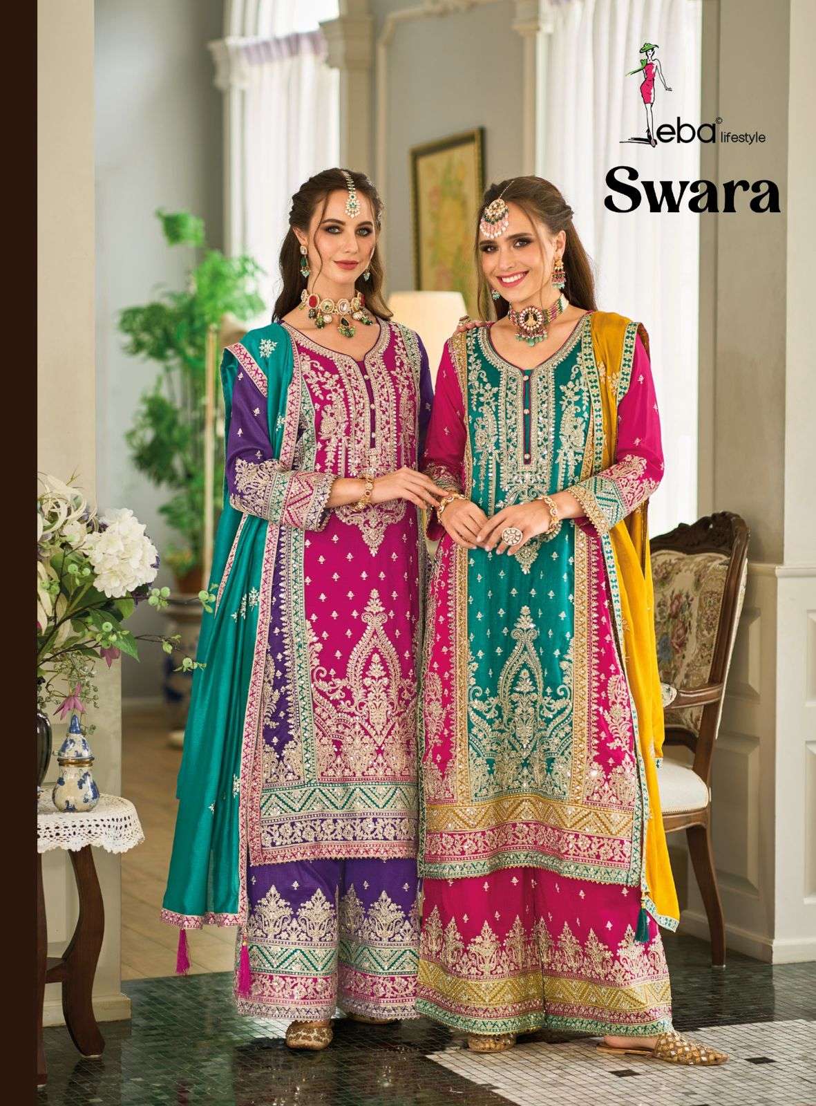 eba lifestyle catalogue swara series 1668 to 1669 top premium silk with emboidery work duppta premium silk embroidery work plazo premium with embroidery work