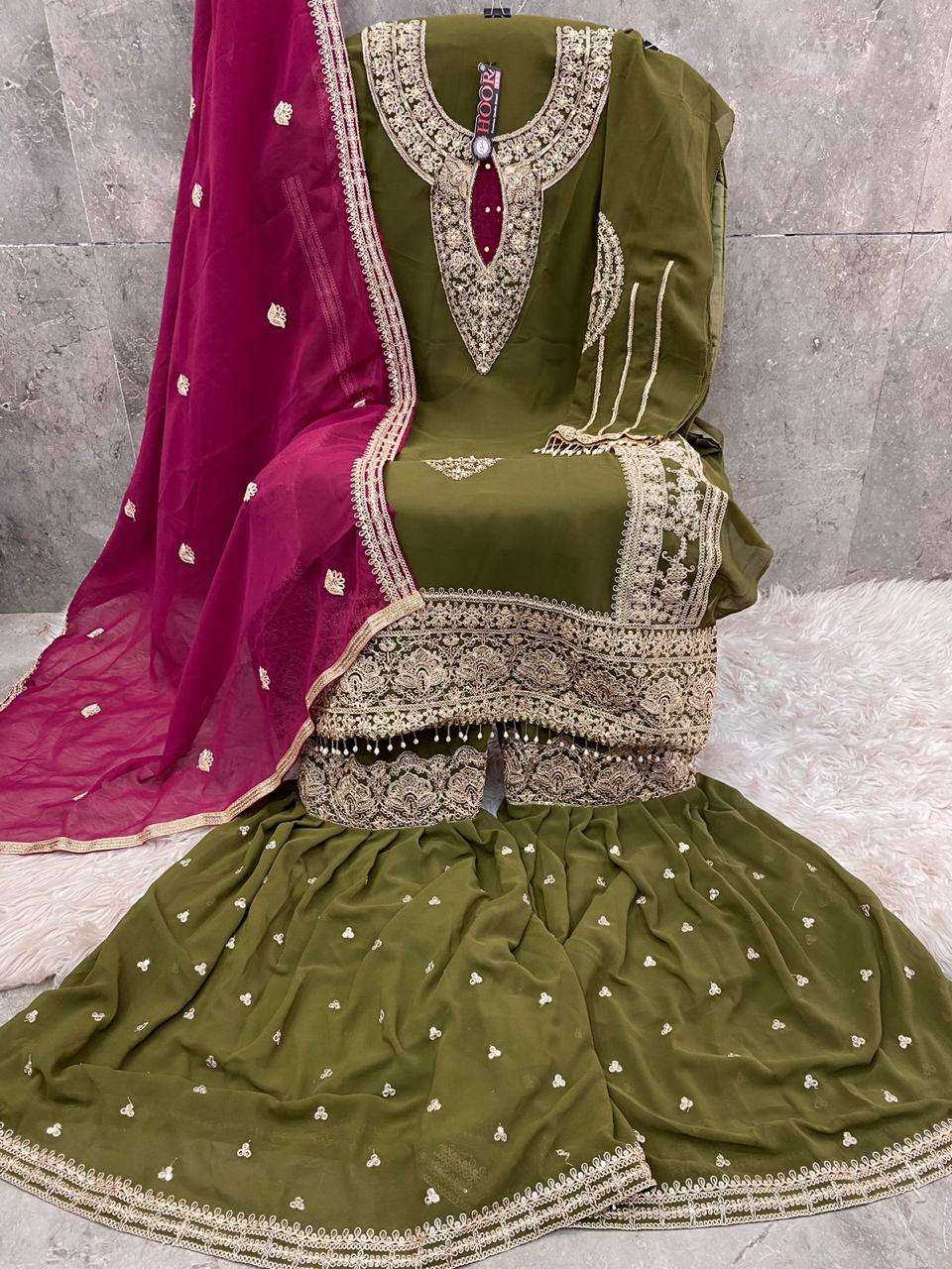 hoor tex design number h 253 a n b pakistani semi stiched dresses top fox georgette bottom georgette with full stitched free size inner santoon dresses 