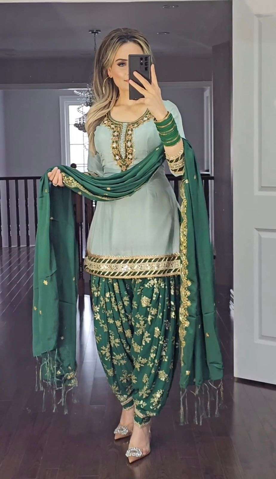 launching new designer party wear look top patiyala salwar and dupatta nf 1186 top fabric faux georgette with heavy embroidery 5mm sequence work with sleeves