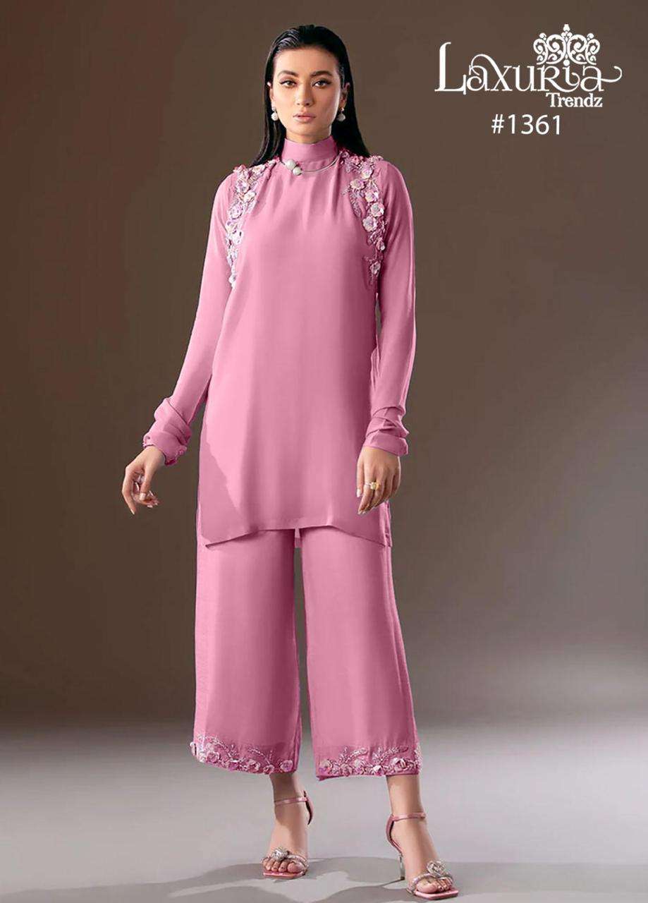 laxuria trend design number 1361 cord set designer tunic with gorgeous handwork on shirt  with sleeves n glamours tassels looking paired with handwork pants