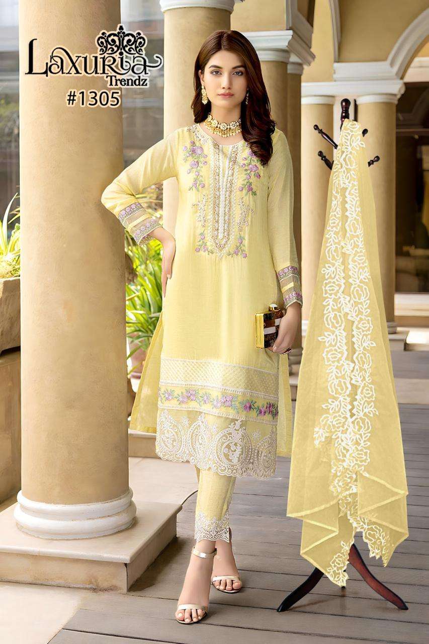 laxuria trendz design number 1305 new handwork collection kurti with pant n duptta readymade pakistani suit collection hand work with stylish neck pattern n embroidery n handwork