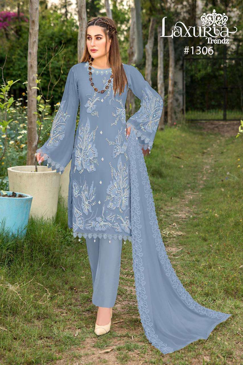 laxuria trendz design number 1306 laxuria trendz now launching new design with new colours kurti with pant  n duptta fox georgette duptta organza pakistani readymade suit collection 