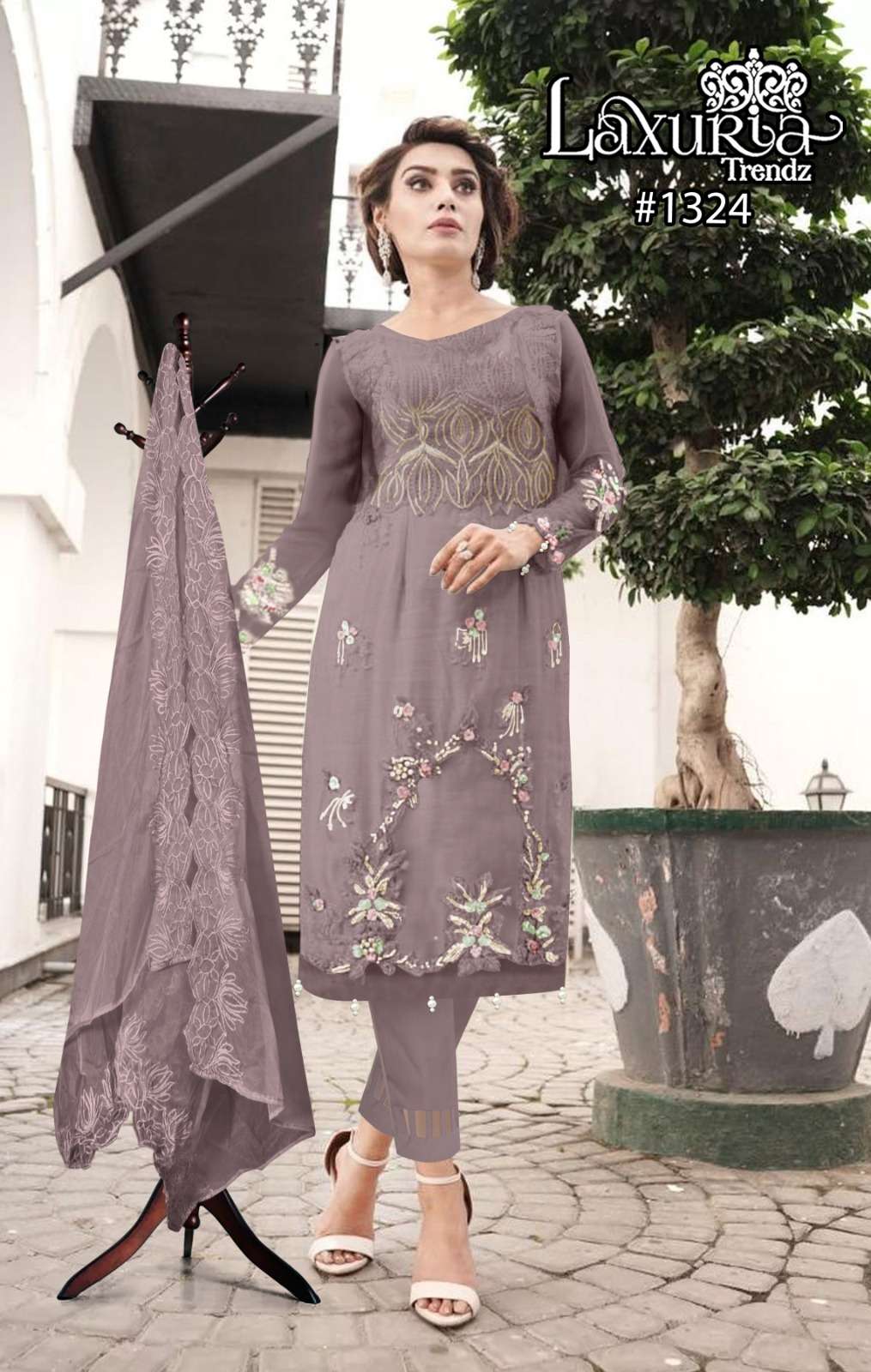 laxuria trendz design number 1324 luxury pret collection in tunic n pant with dupatta attractive colours tone to tone pant readymade Pakistani suit collection