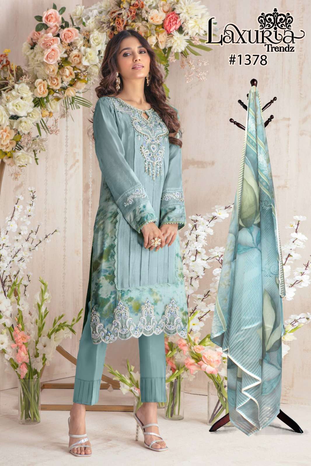 laxuria trendz design number 1378 festival special collection new handwork collection kurti with pant n duptta readymade pakistani suit for ramzan 