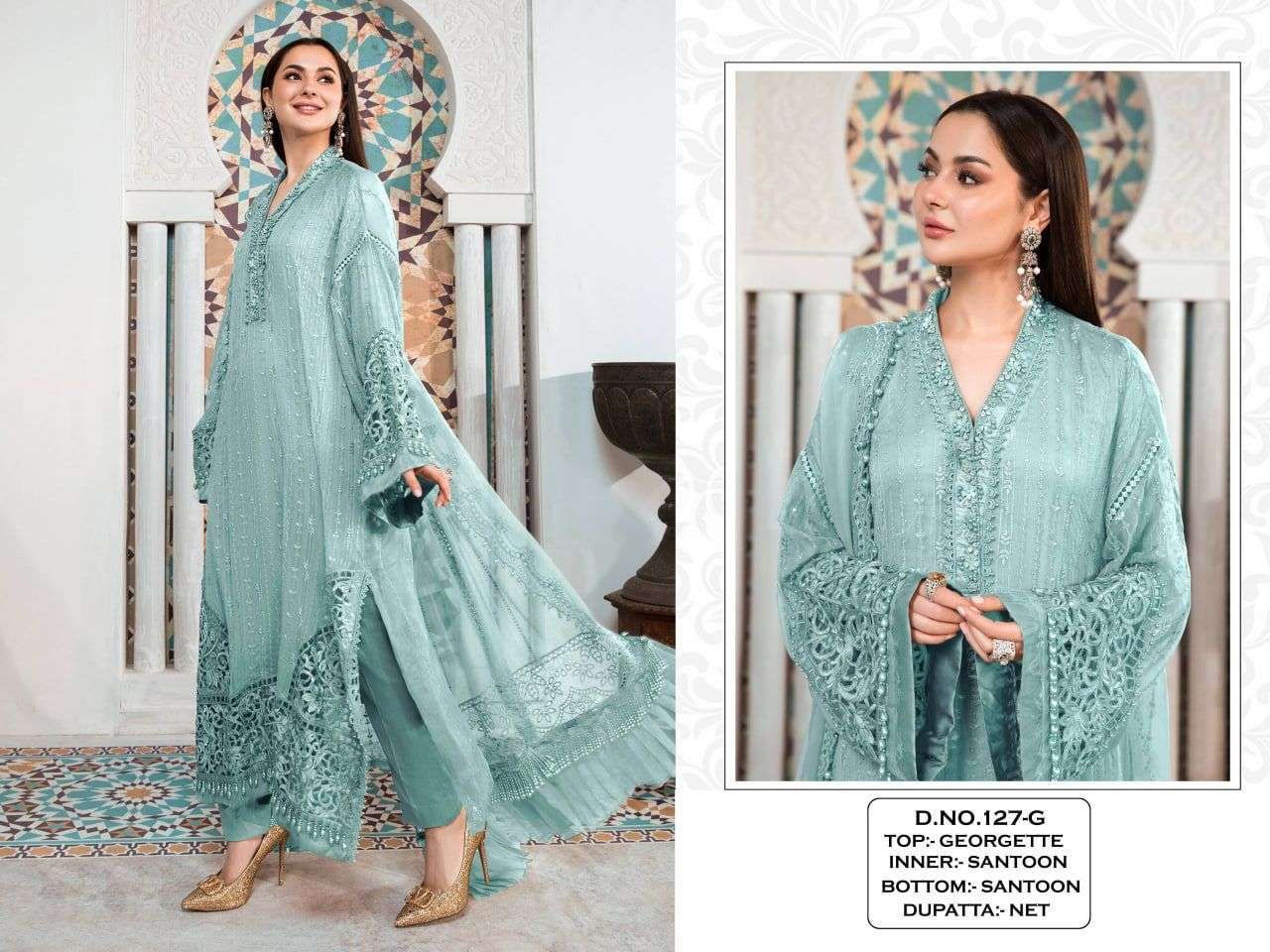 pakistani suit we are launching new pakistani design kf 127 8 colour georgette with sequnce embroidery work with stone work unstiched dresses