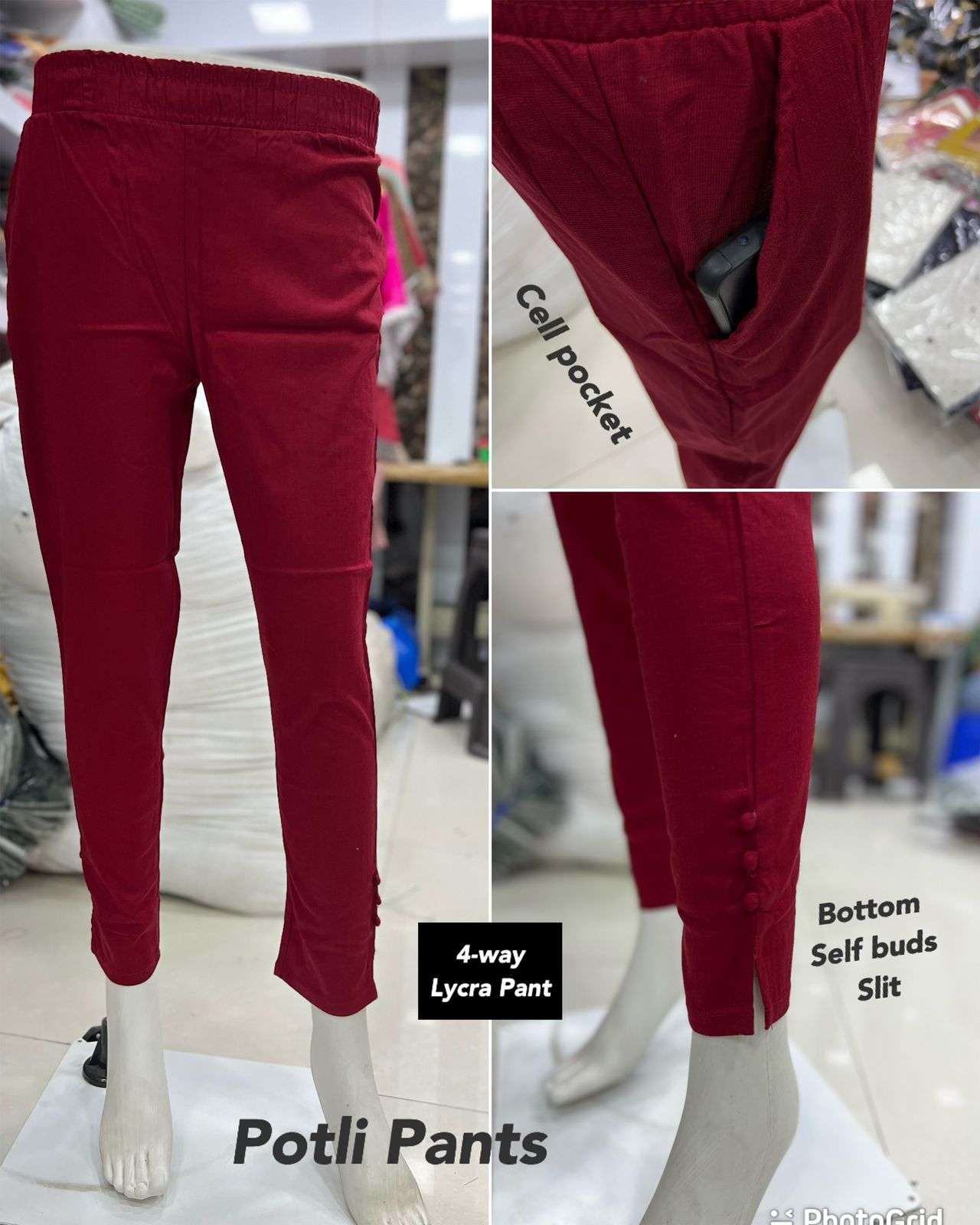 potli pants 4 way cotton lycra pants in 10 colors fabric cotton lycra with one side cell pocket self buds and slit at bottomwear pants