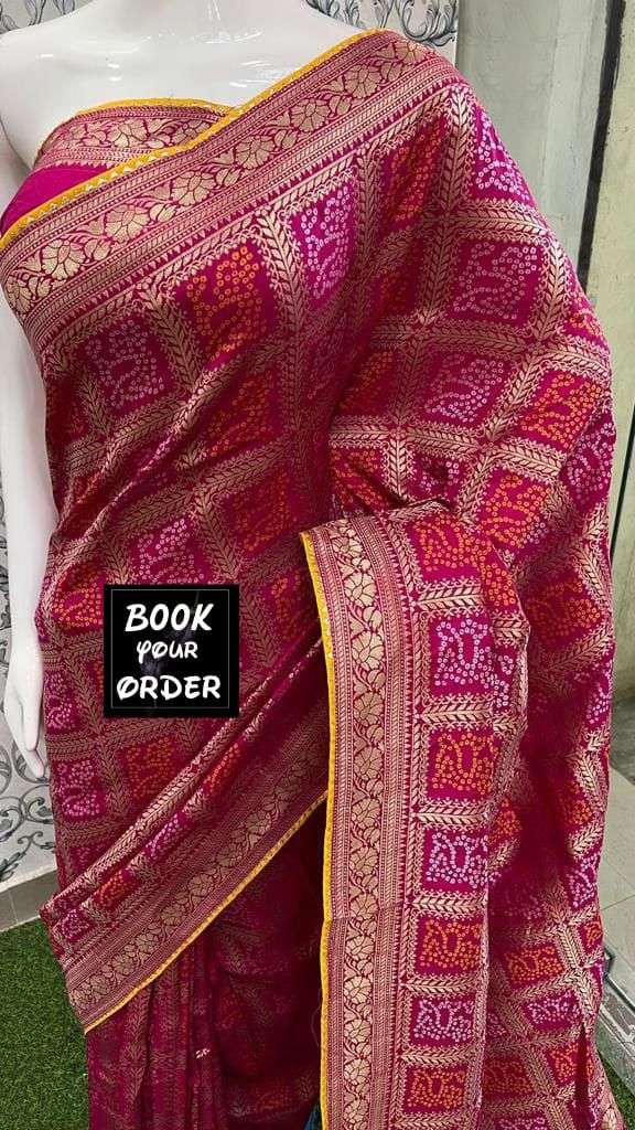 saree heavy viscose saree with beautiful meenakari bandhej weaving work with beautiful lace border nd rich look pallu saree unning weaving meenakari blouse designer saree 