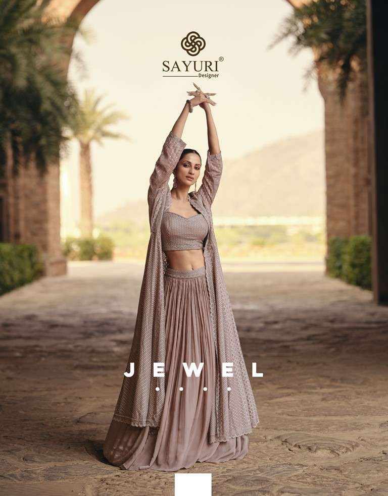 sayuri designer catalogue jewel series 5388 to 5390 stylish partywear indowestern girls crop top with skirt lehenga and with koti readymade indowestern sayuri designer collection