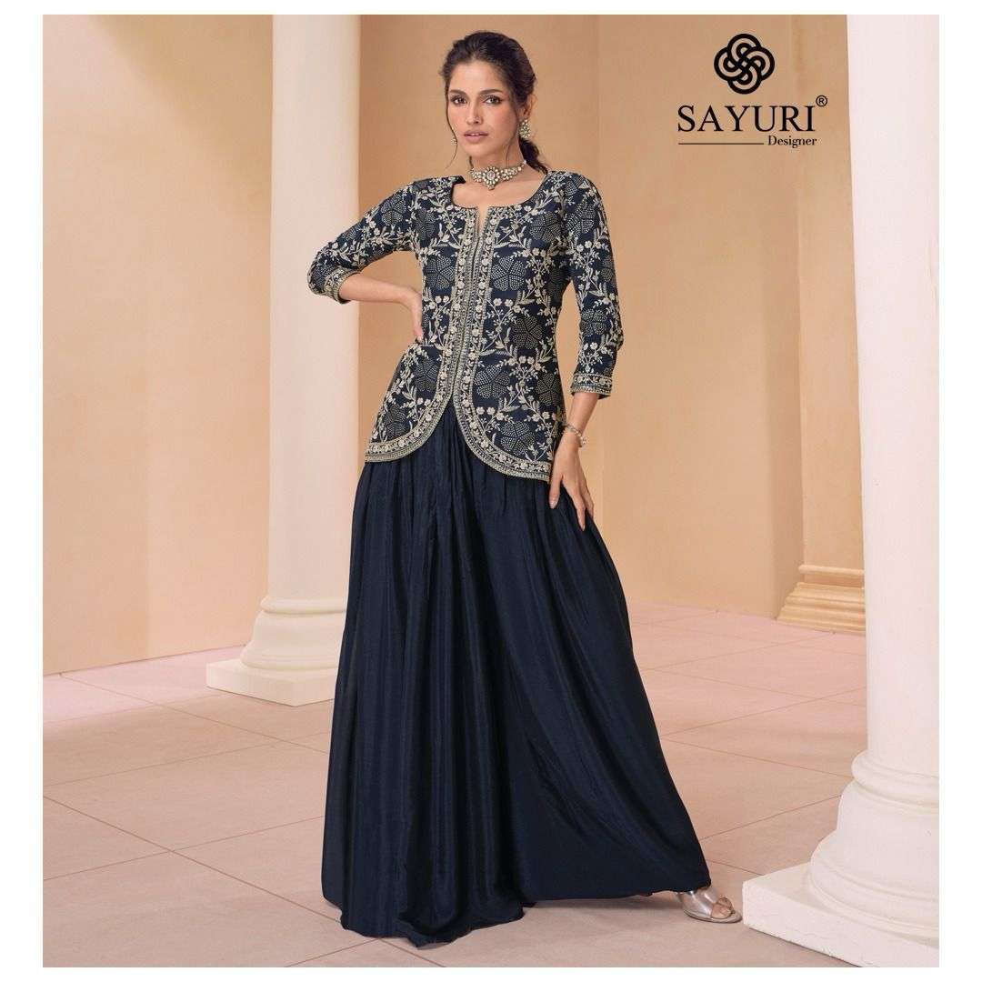 sayuri designer catalogue surbhi series 5447 to 5449 top with skirt partywear stylisd designer readymade dresses sayuri designer collection 