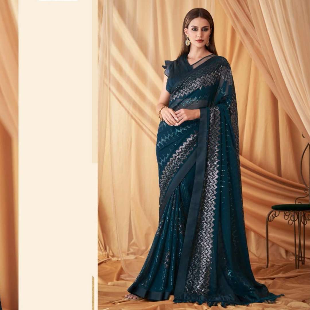 tfh the fashion hub designer partywear saree catalogue sparkle 4 series 7601 to 7614 georgette silk designer heavy blouse partywear saree heavy saree in wholesale price