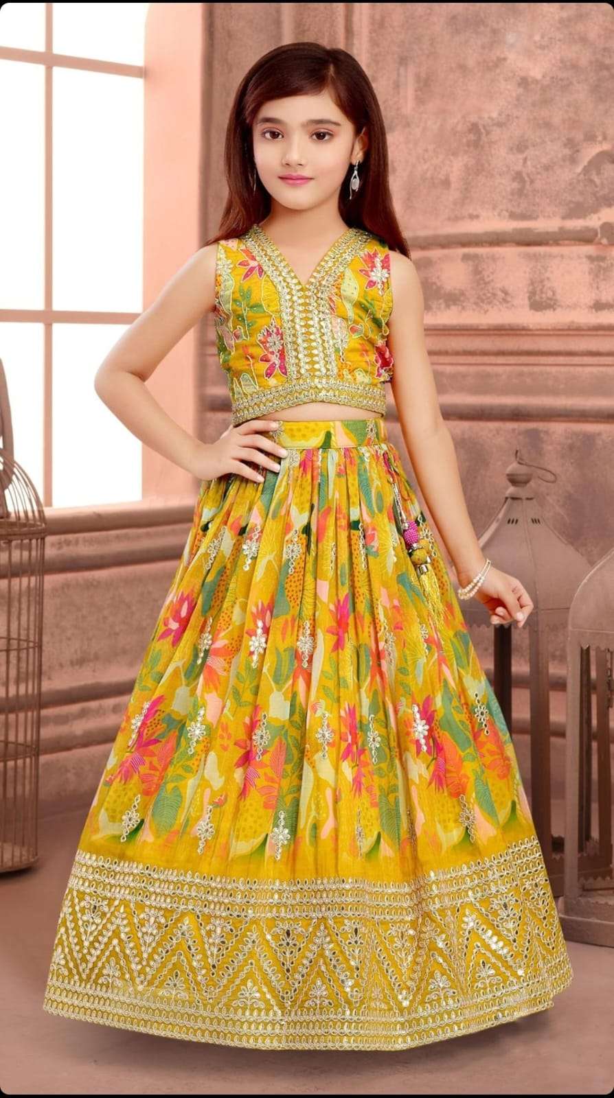 trending sequins embroidered with beautiful prented -work  stitched lehenga blouse with dupatta for festive season kids wear lehenga 2 year to 15 year 