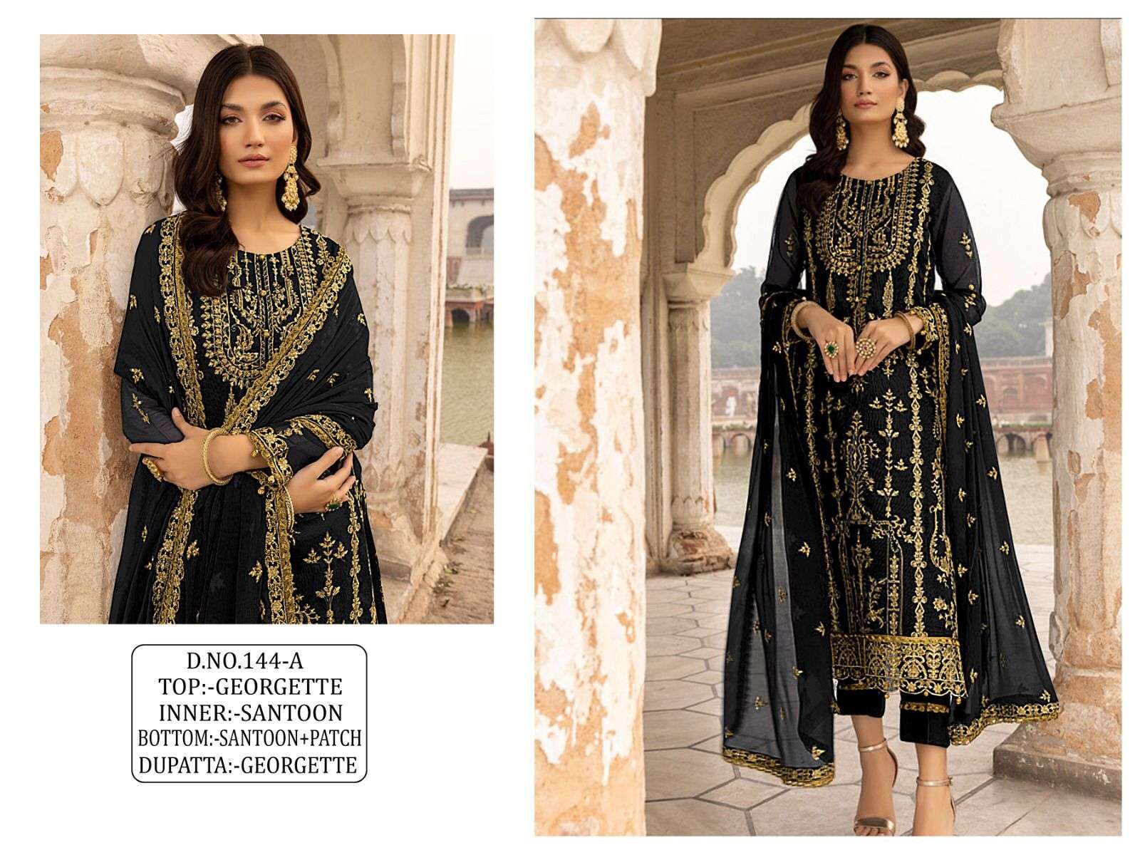 we are launching new pakistani design kf 144 six colours pakistani suit top georgette with siqunce embroidery work sleave georgette with sequence embroidery work dupatta georgette with 