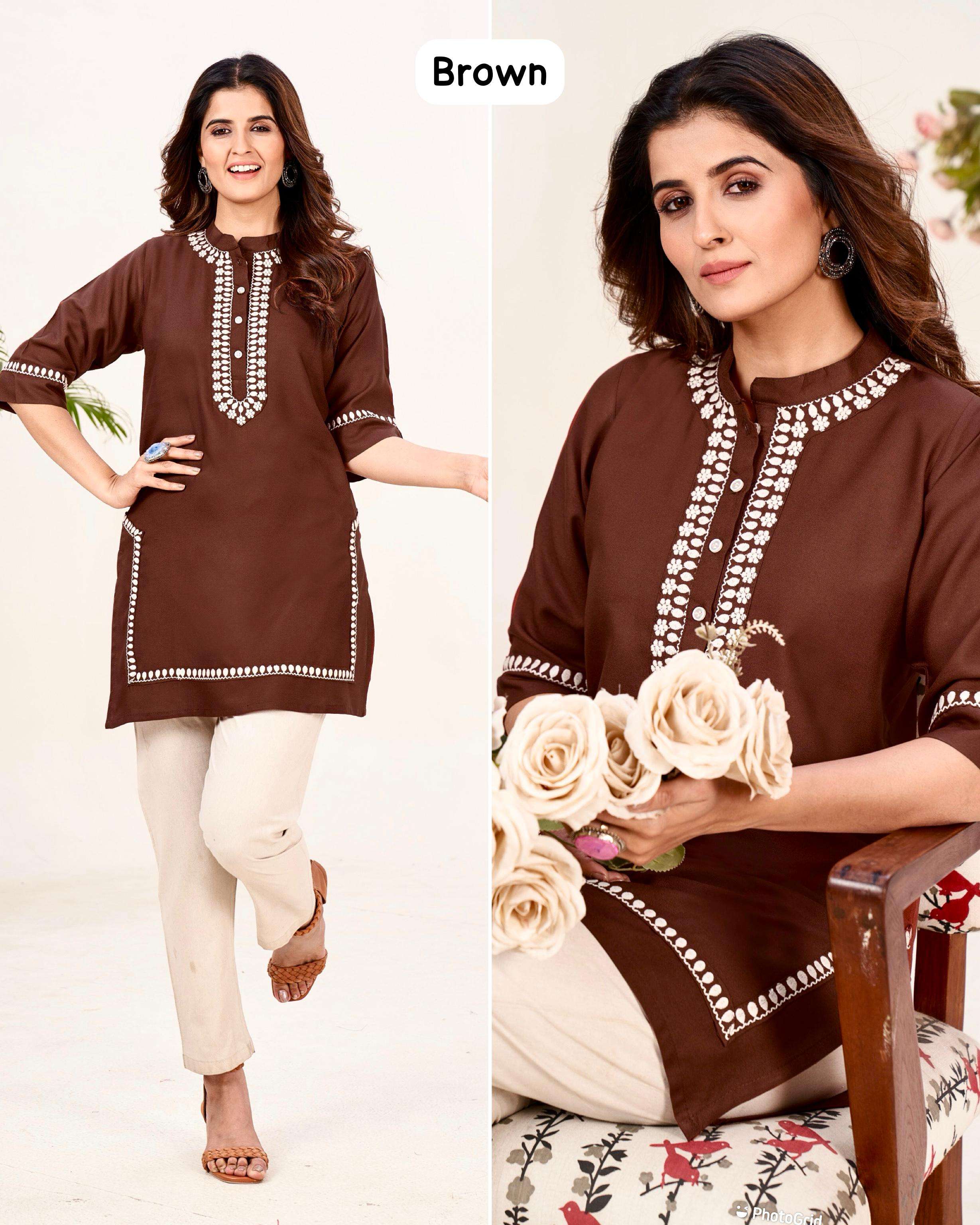 zia heavy embroidery work tops for regular and office wear fabric 14kg rayon with heavy embroidery work s to 5xl size short tops 