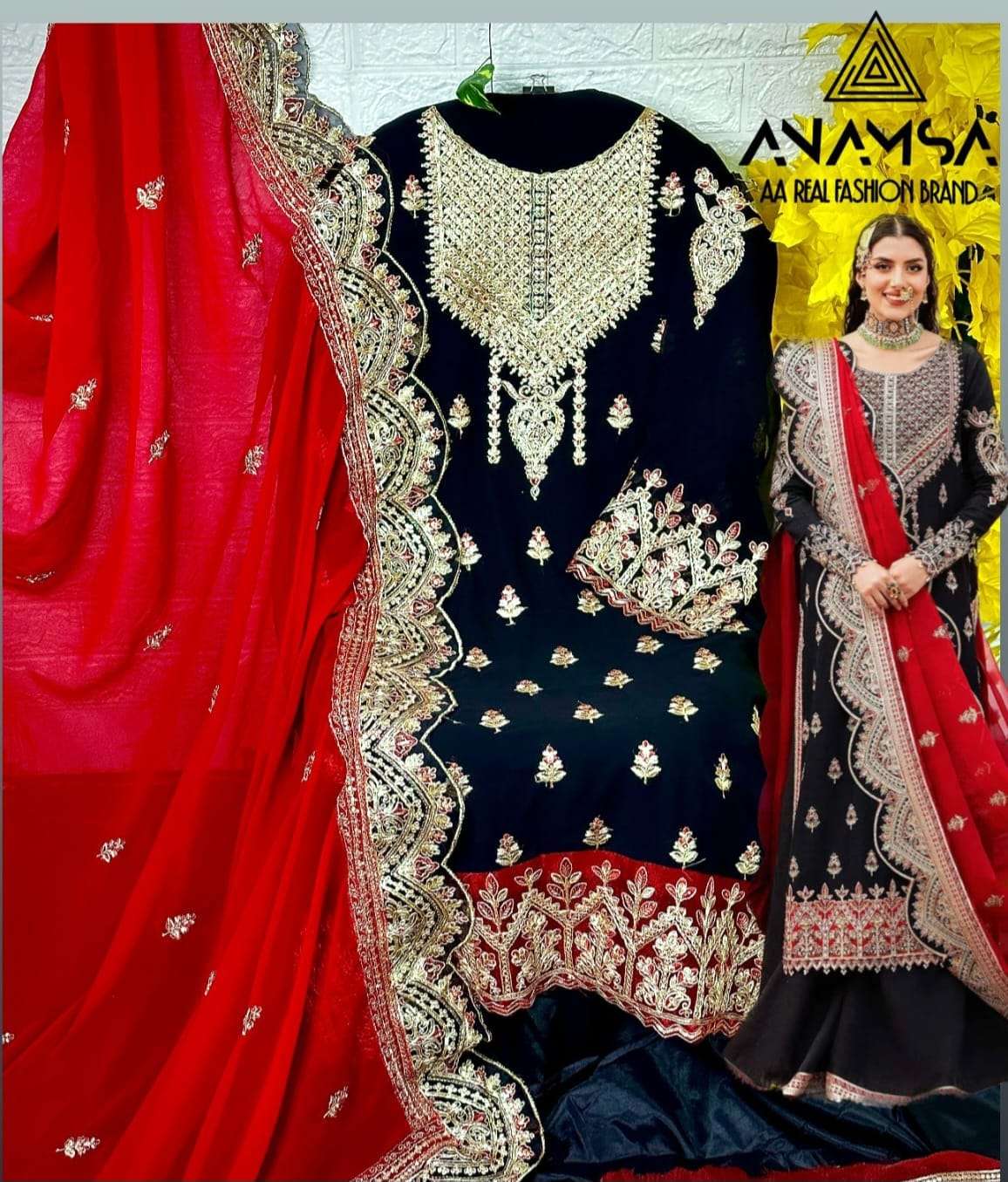 anamsa 7773 new launching semi stitched anamsa 286 colours heavy pure fox georgette with heavy embroidered very beautiful design and sequence work high quality material