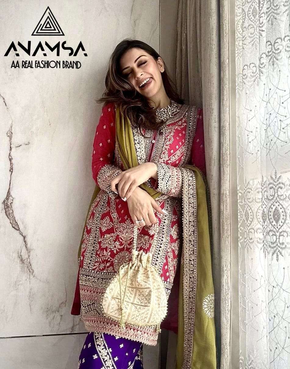 anamsa 7773 ready made collection anamsa 430 details heavy pure fox georgette with heavy embroidered very beautiful design and sequence work high quality material pakistani suit 