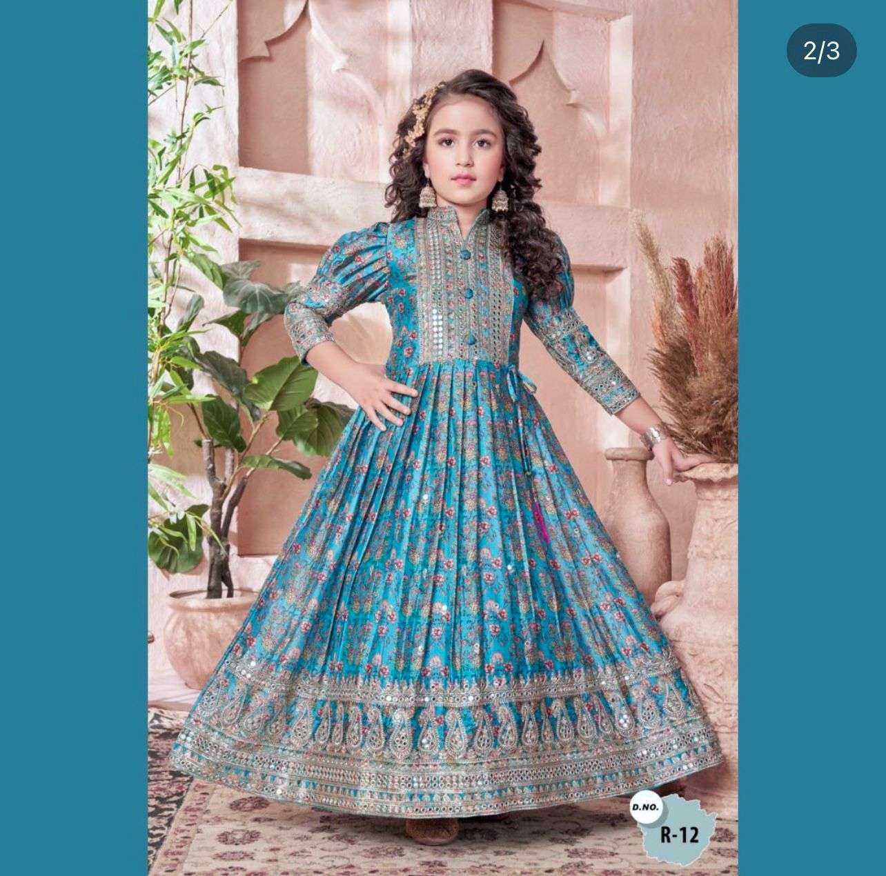 girls kidswear partywear gown 3 year to 15 year heavy chinon silk gown with digital print work with embroidered sequnce work ready to wear collection code oc 165