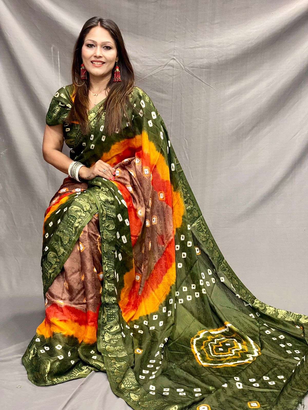 new bandhani saree price shipping extra hathi new ring gulti fabric art silk with zari waving colour awesome heavy zari waving border work hand bandhej orignal bandhej saree  